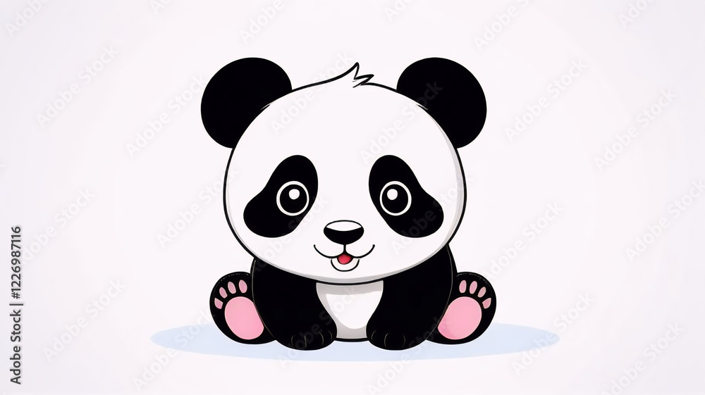 Fototapeta premium 2d style cute panda on white background, cute bear, funny animal