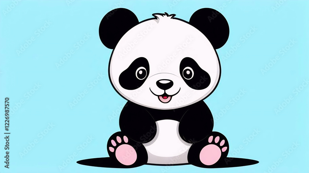 Naklejka premium 2d style panda on blue background, cute bear, funny animal