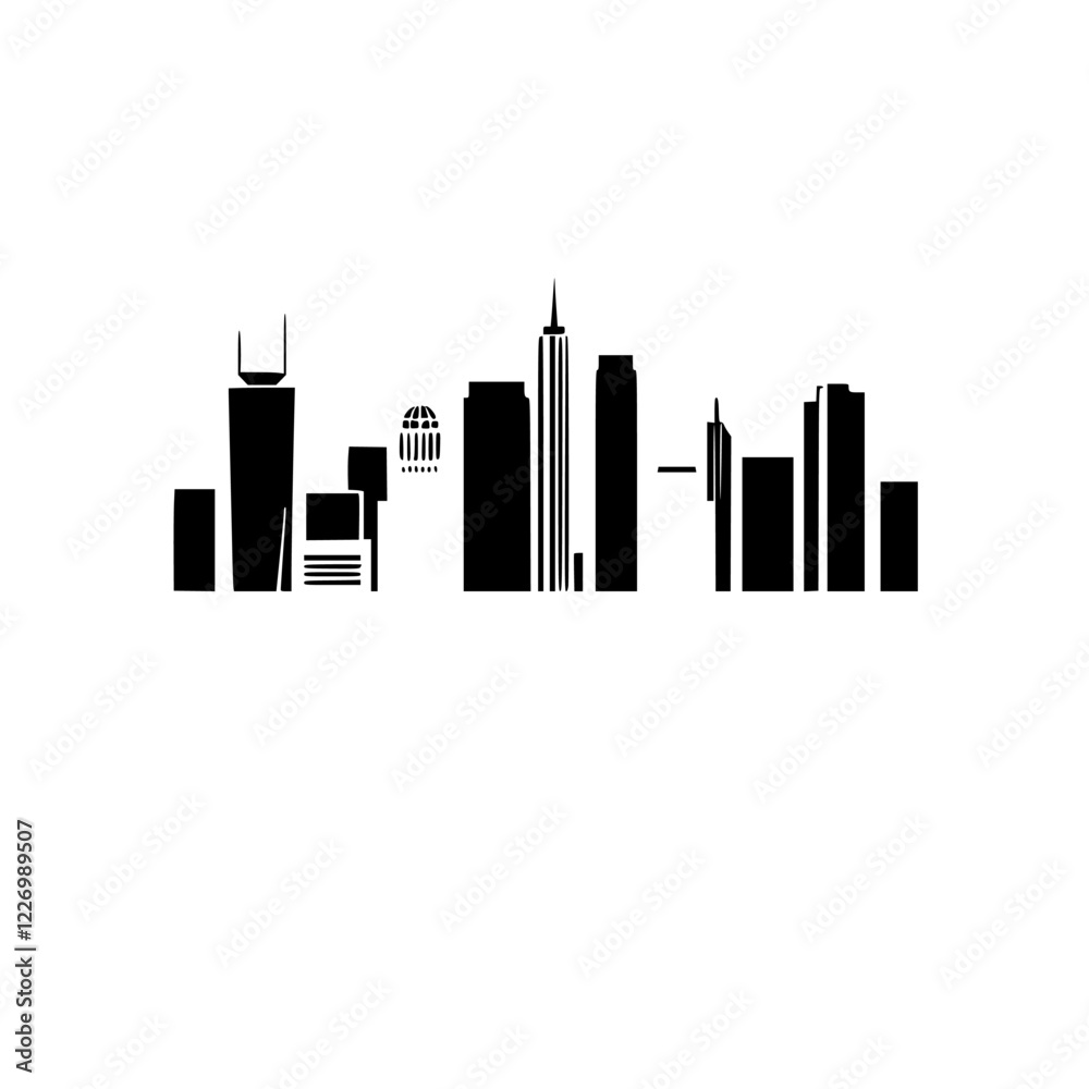 Captivating City Skyline: A Minimalist Black and White Cityscape Illustration Captivating City Skyline: A Minimalist Black and White Cityscape Illustration