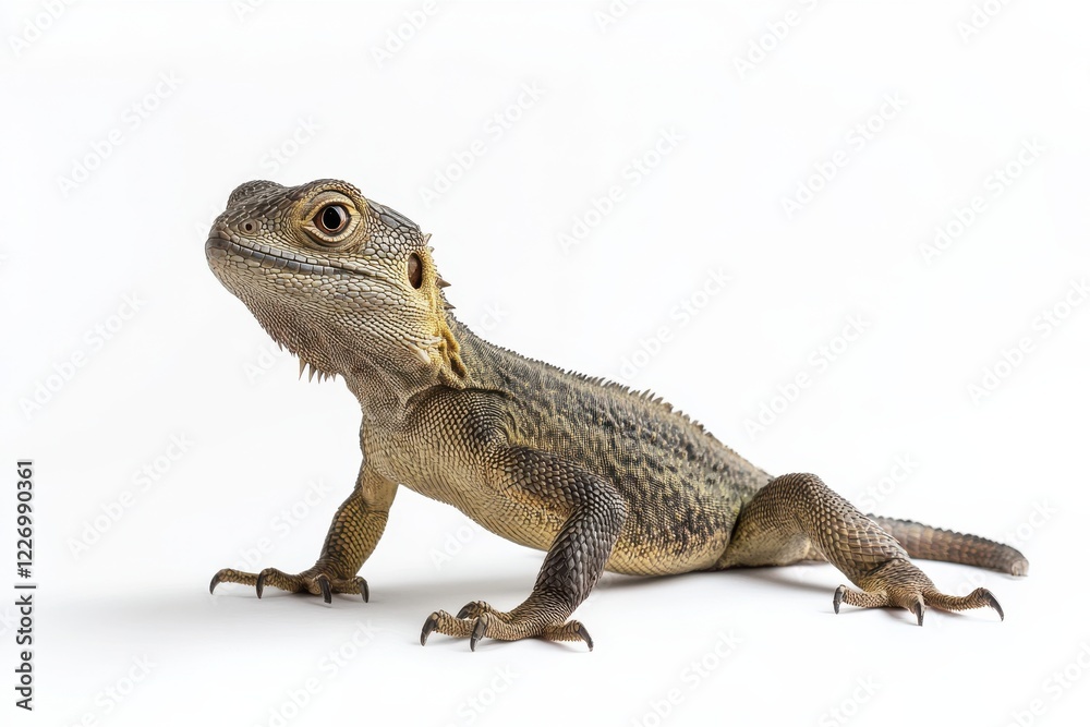 Naklejka premium A young lizard against a white background.