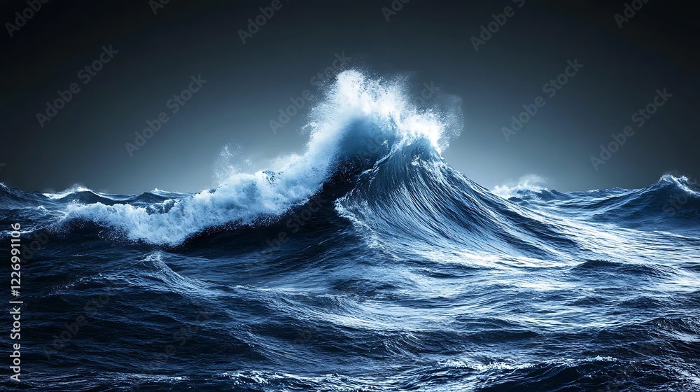 Fototapeta premium Majestic Ocean Wave Crashing Under Dark Sky