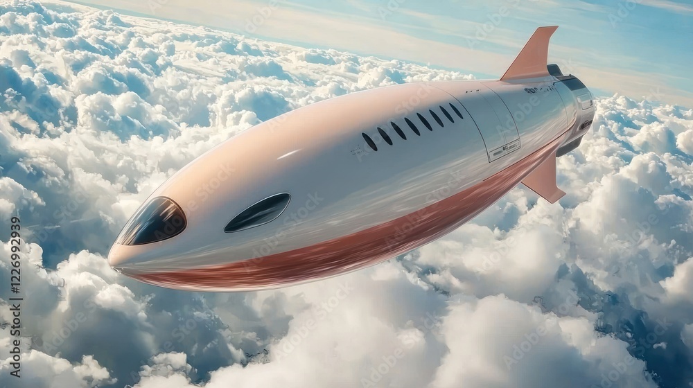 Fototapeta premium A futuristic spacecraft soaring above fluffy clouds, showcasing sleek design and advanced technology in a breathtaking sky.