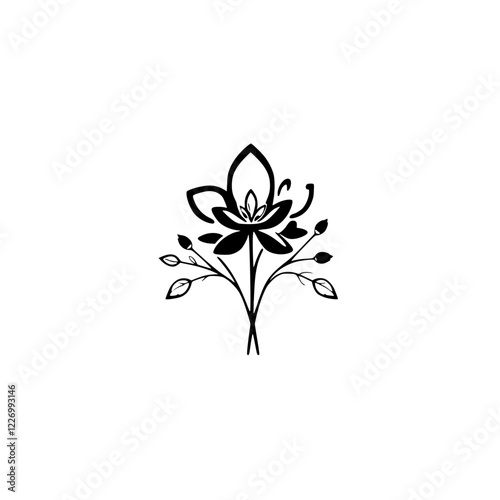 Elegant Black and White Minimalist Flower Design: A Simple Floral Illustration - Perfect for Nature Lovers and Graphic Designers