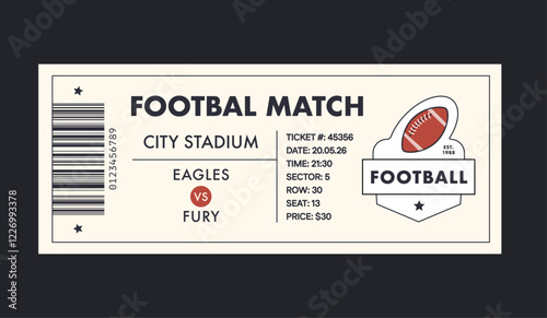 Football torn-off ticket template. Vector illustration of entrance ticket for bowling day. Modern linear badge design with ball. Editable stroke.
