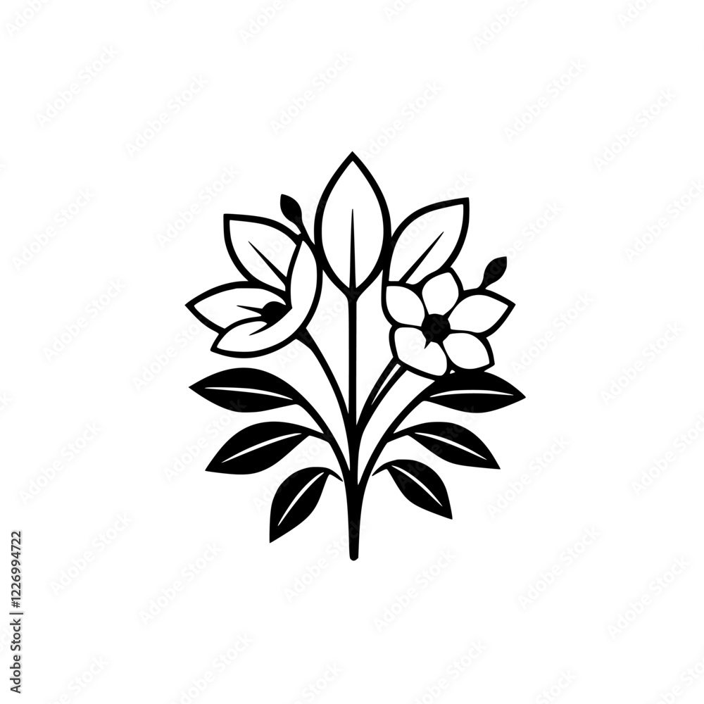 Elegant Black and White Floral Design: A Minimalist Botanical Illustration Elegant Black and White Floral Design: A Minimalist Botanical Illustration