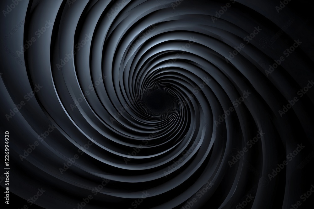 Spiral pattern creates a mesmerizing tunnel effect in a dark setting with smooth textures and curves Spiral pattern creates a mesmerizing tunnel effect in a dark setting with smooth textures and curves