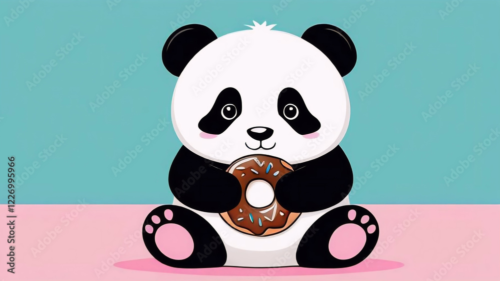 Funny panda holding a donut, cute bear, funny animal Funny panda holding a donut, cute bear, funny animal