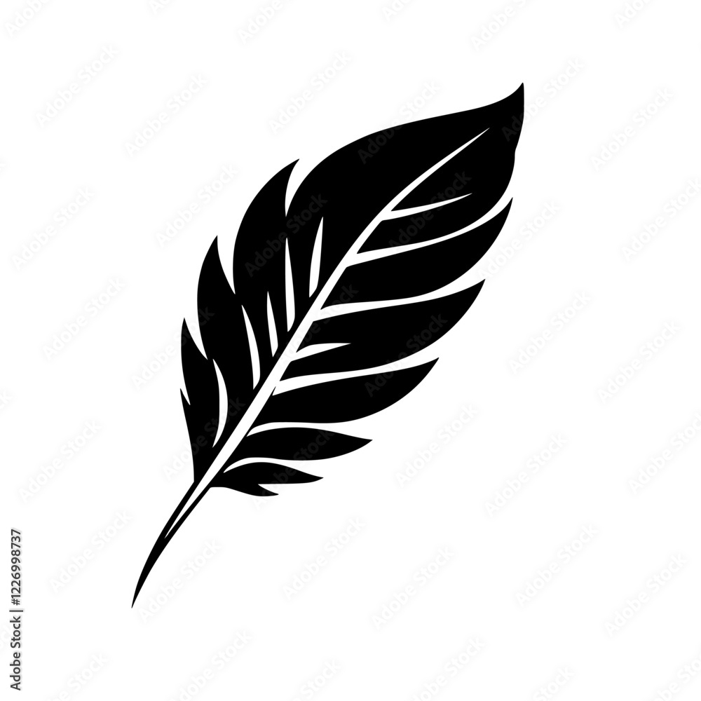 Fototapeta premium Black Feather Silhouette: Elegant Nature Vector Graphic. Simple, Minimalist Bird Feather Design, Perfect for Logos, Prints, and Decorations.