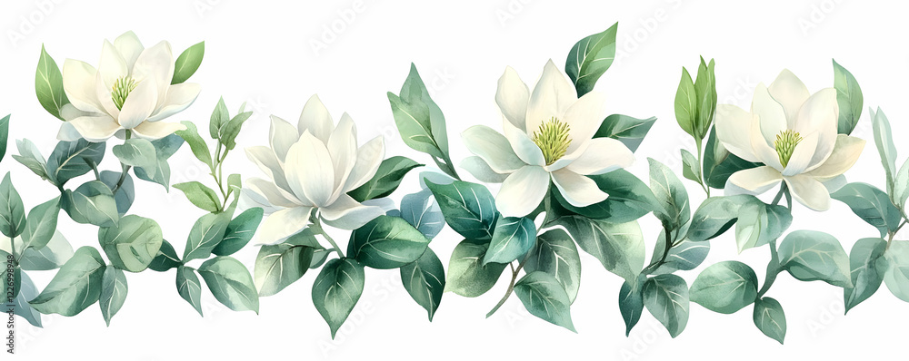 Obraz premium White Magnolia Floral Border, Wedding Design