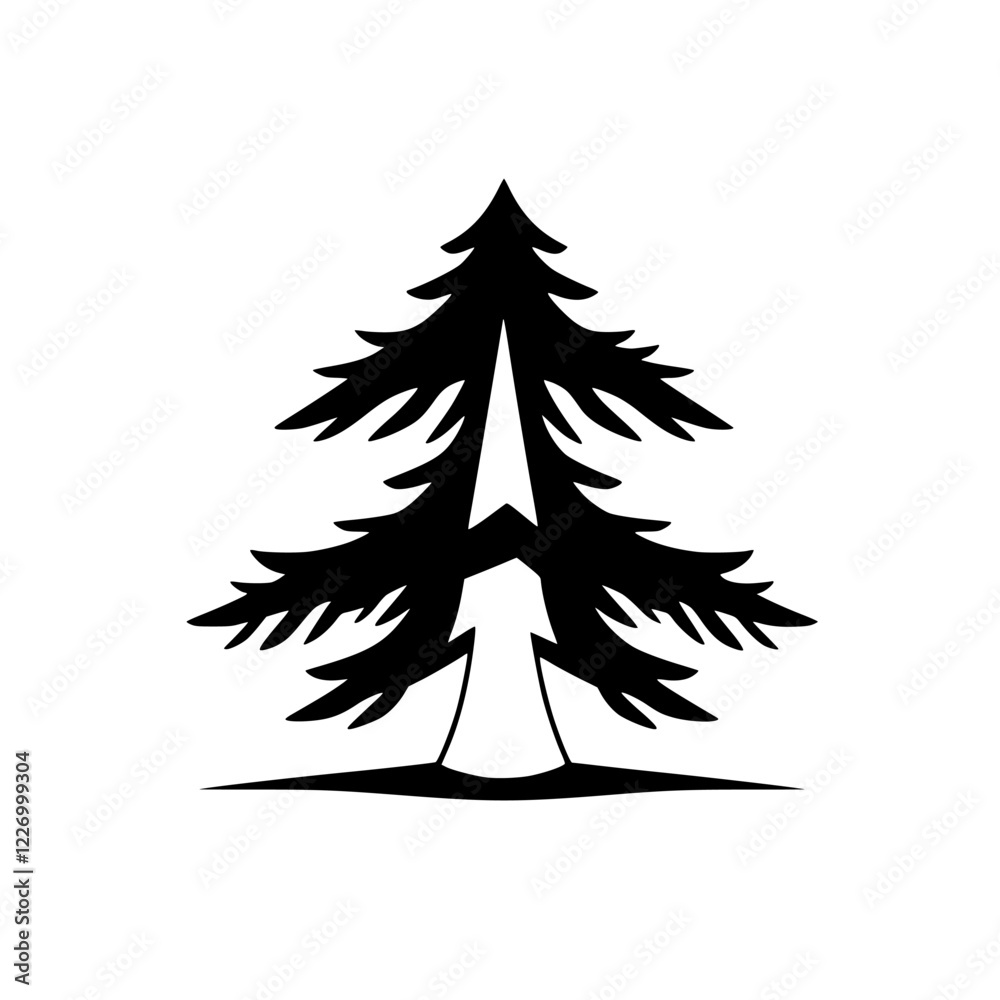Obraz premium Majestic Evergreen: A Black and White Pine Tree Illustration