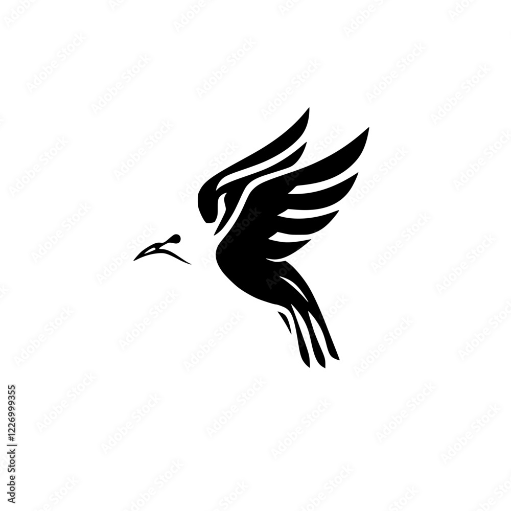 Obraz premium Elegant Bird Silhouette: A Stunning Vector Graphic of a Bird in Flight. Perfect for logo, design, or art projects.