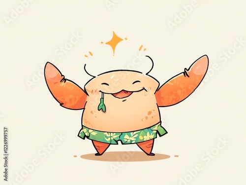 Happy Crab in Hawaiian Shorts: A Delightful Summer Illustration photo