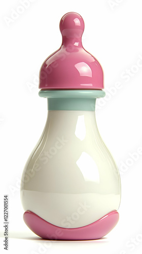 Pink baby bottle, studio shot, white background, infant feeding photo