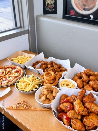 an image of a table with a variety of food on it. photo