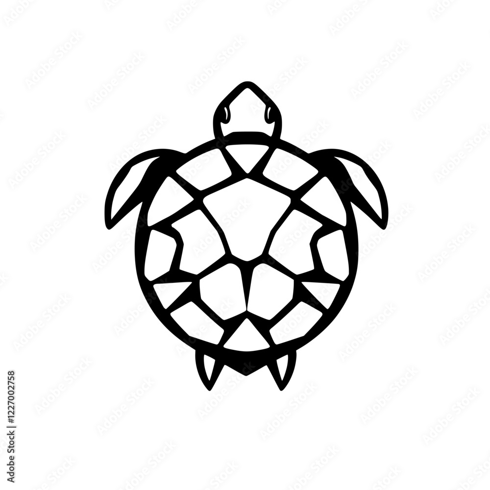 Obraz premium Geometric Sea Turtle: Black and White Ocean Animal Vector Illustration. Perfect for logos, icons, and nature-themed designs.