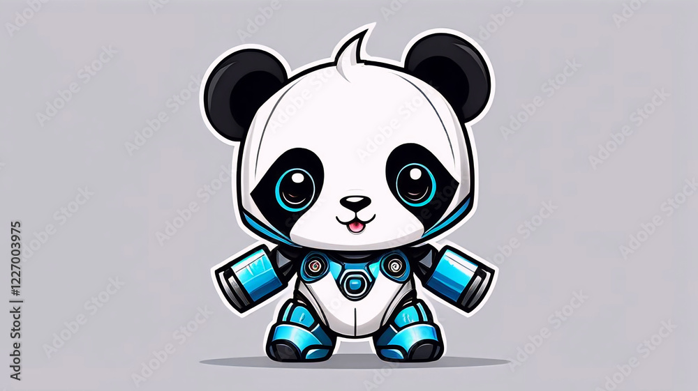 Fototapeta premium Robot panda mascot style, cute bear, funny animal