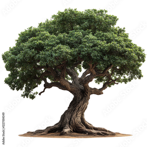 A large tree with a trunk that is very thick and has many branches isolated on transparent background, PNG
