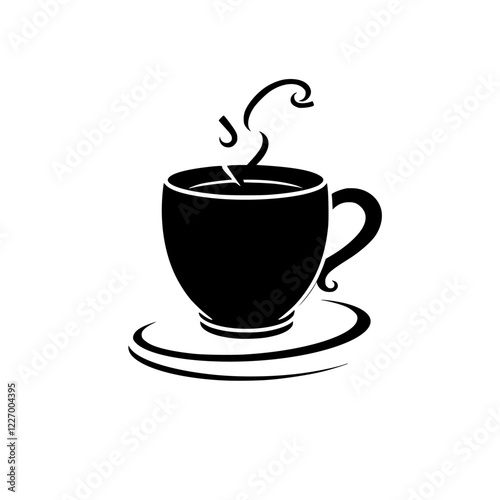 Aromatic Coffee or Tea: A Simple Black and White Illustration of a steaming cup on a saucer. Perfect for cafe menus, websites, or coffee-themed designs.