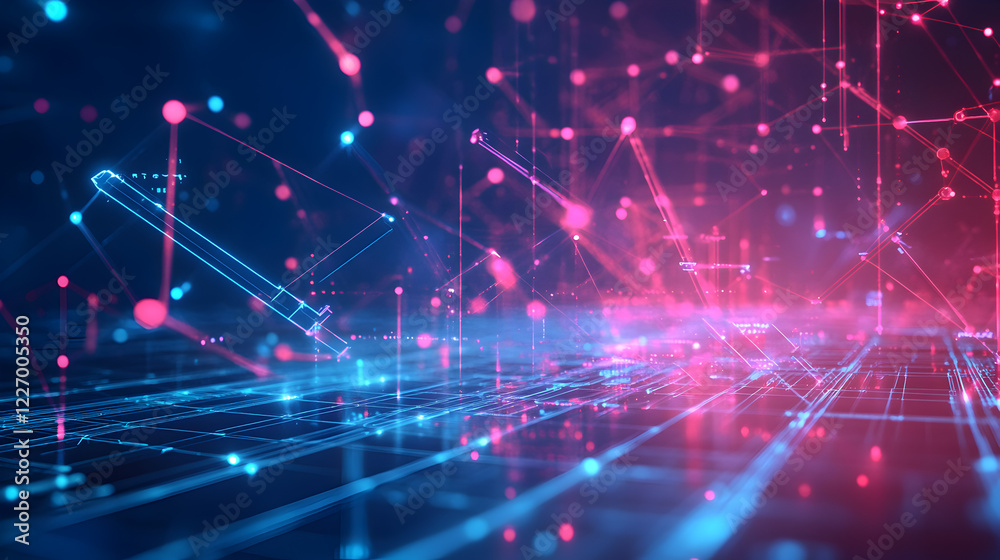 digital background with sharp geometric patterns, bright neon lines, and data-driven elements floating in a dark space, evoking themes of artificial intelligence and digital reality digital background with sharp geometric patterns, bright neon lines, and data-driven elements floating in a dark space, evoking themes of artificial intelligence and digital reality