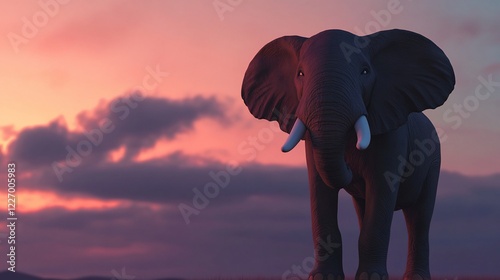 Majestic Elephant Silhouette Against a Stunning Sunset Sky with Clouds