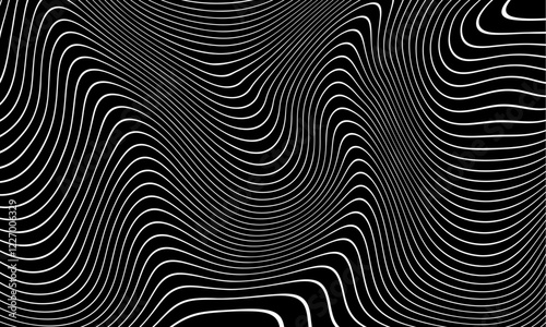 Black and white background, waves of lines, abstract wallpaper, vector design