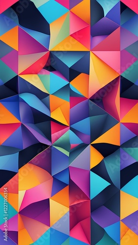 A stunning modern abstract geometric pattern featuring a vibrant combination of colors, intricate symmetrical shapes, and dynamic composition