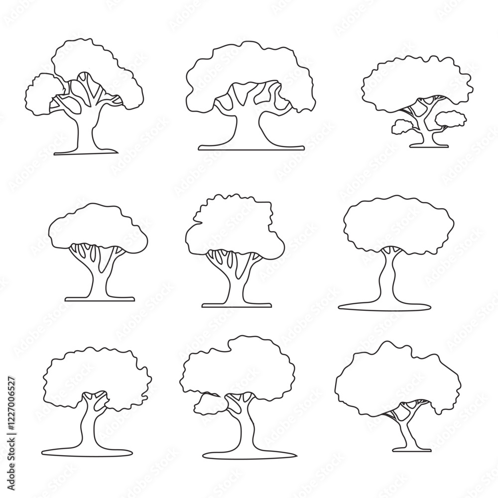 Tree Line Art Set - Nature, Forest, Landscape, Outline, Vector Graphics Tree Line Art Set - Nature, Forest, Landscape, Outline, Vector Graphics
