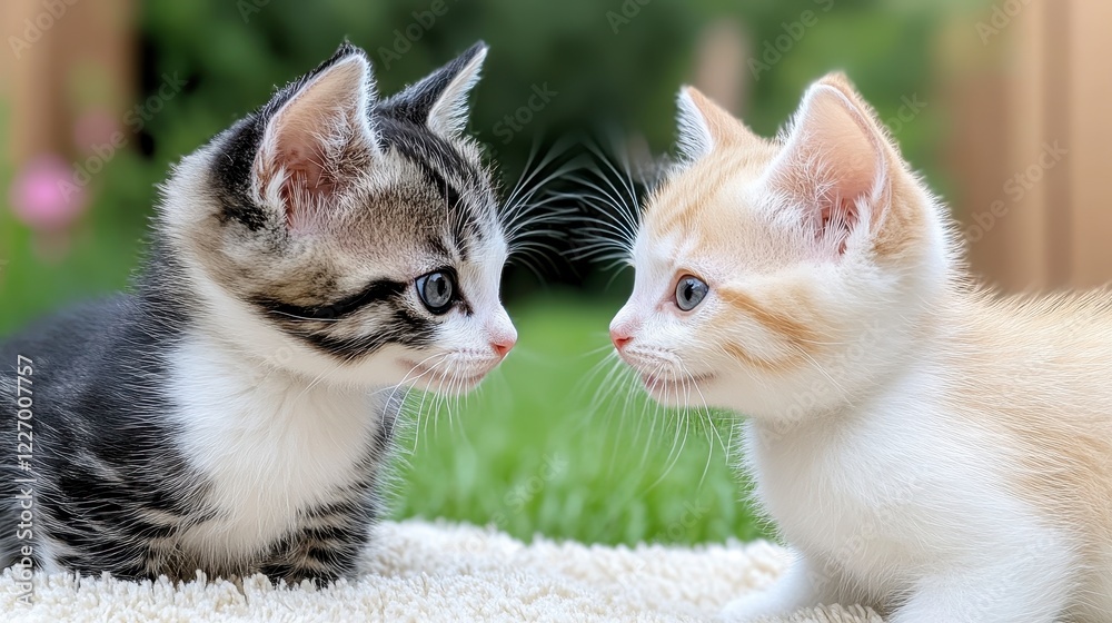 Two Adorable Kittens Engaging in Sweet Interaction in Nature Two Adorable Kittens Engaging in Sweet Interaction in Nature