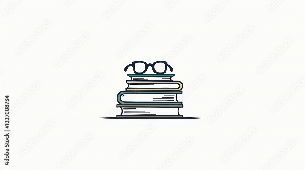 Simple Line Art Illustration of Books and Reading Glasses Simple Line Art Illustration of Books and Reading Glasses