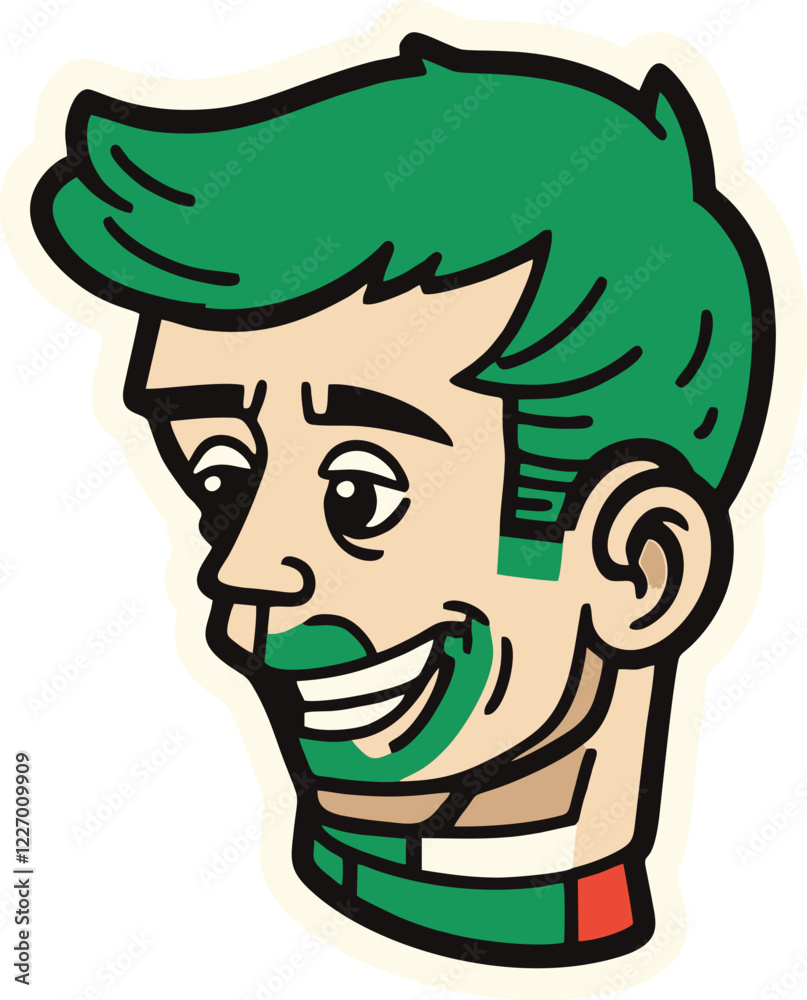 Obraz premium hipster green hair man - retro barber style vector portrait