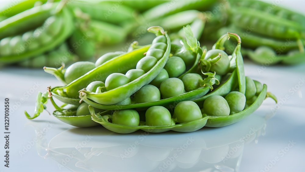 A bunch of fresh green peas still in their pods, neatly placed on a clean white background.
A bunch of fresh green peas still in their pods, neatly placed on a clean white background.
