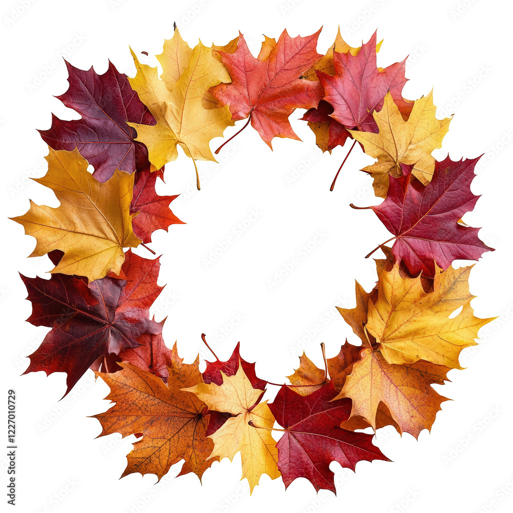 Isolated Circle Frame of Colorful Maple Leaves Isolated Circle Frame of Colorful Maple Leaves