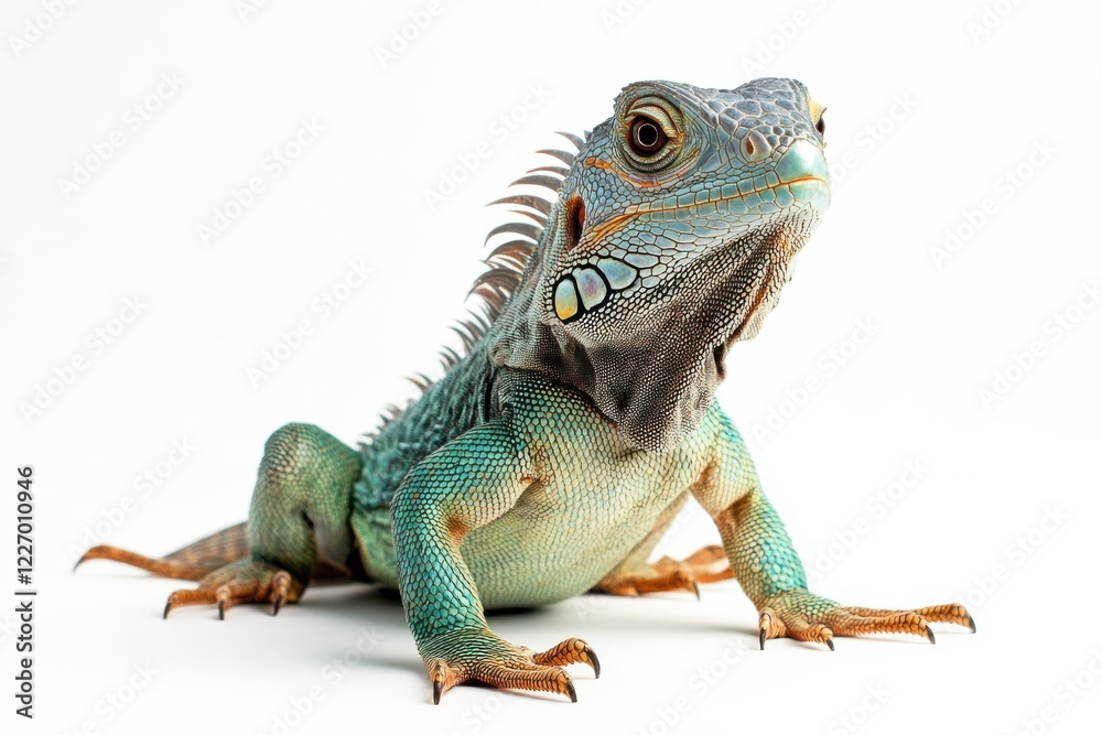 Green iguana posing against white background Green iguana posing against white background