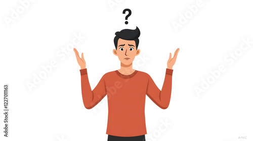 Person in a business suit with raised hands and a large question mark above the head, symbolizing confusion or uncertainty. The person appears to be in a state of pondering or questioning