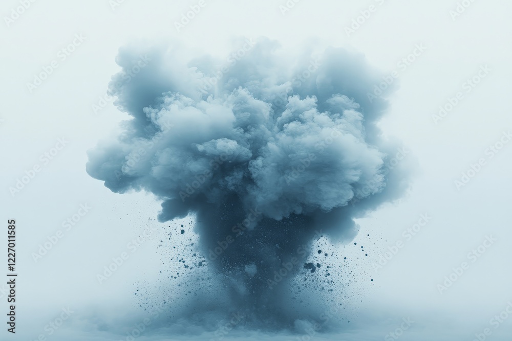 Fototapeta premium Cloud of smoke rises dramatically from the ground, creating an impressive visual spectacle during a controlled explosion event