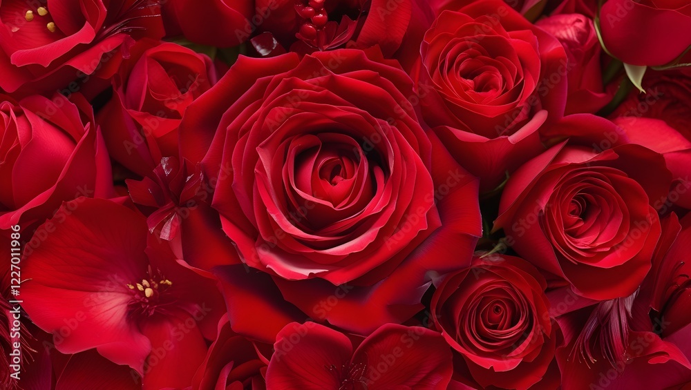 Obraz premium Red roses, Natural and fresh red roses flowers pattern bouquet