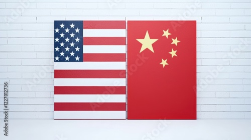 The image features the flags of the United States and China side by side, symbolizing their diplomatic and economic relationship. photo