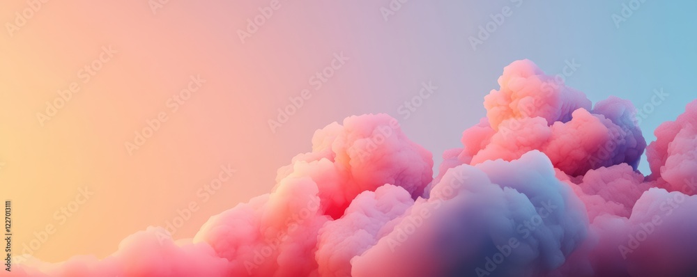 Fototapeta premium Soft, pastel-colored clouds fill the sky, blending hues of pink and blue, creating a serene and dreamy atmosphere.