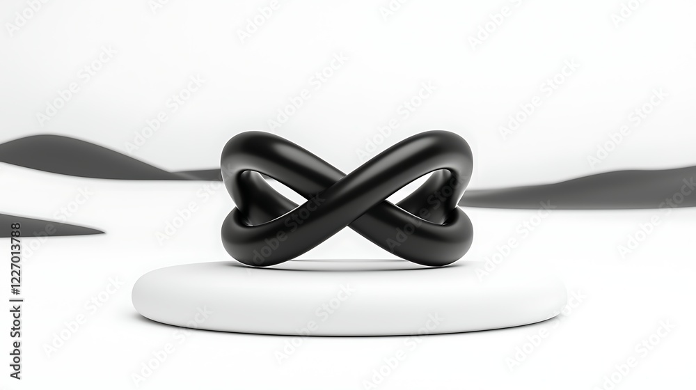 Black Infinity Symbol 3D Render on White Platform Black Infinity Symbol 3D Render on White Platform