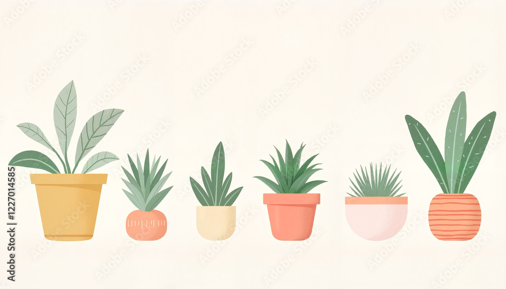 Fototapeta premium Illustration of potted plants in various colors