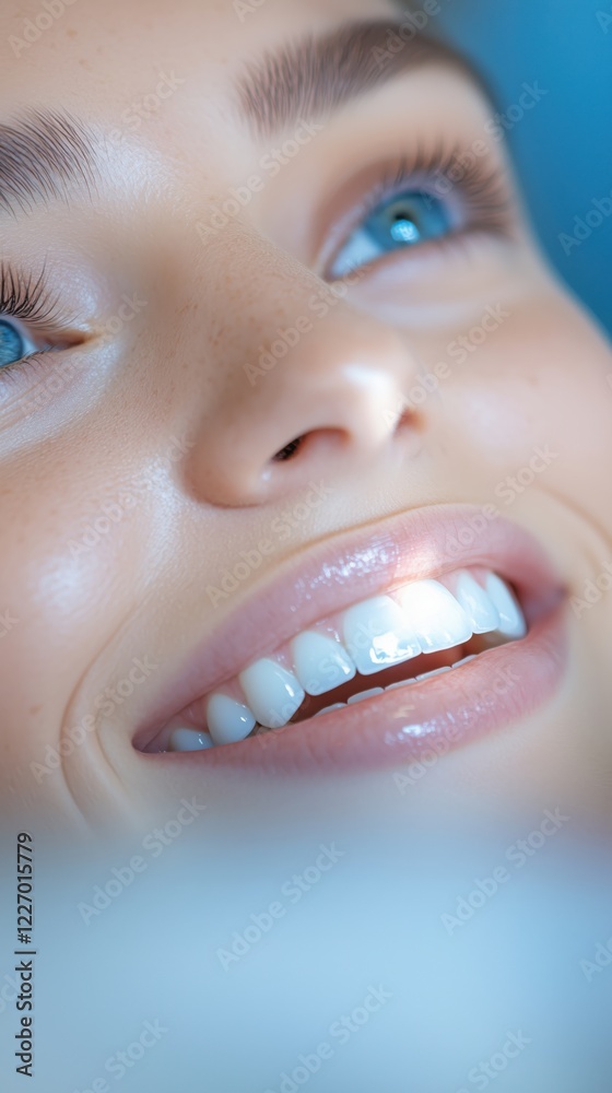 custom made wallpaper toronto digitalA young woman with blue eyes smiles brightly, revealing her teeth in a calm, softly lit setting