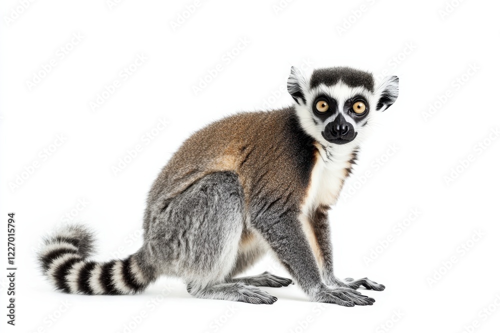 Obraz premium Ring-tailed lemur portrait against white background.
