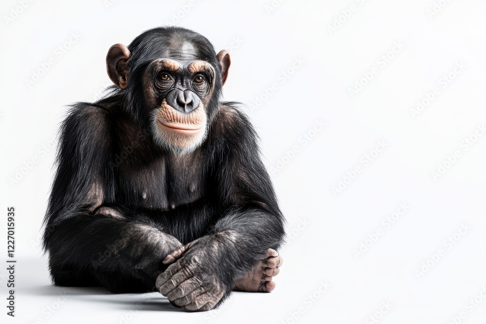 Fototapeta premium Chimpanzee sitting, looking at the camera.