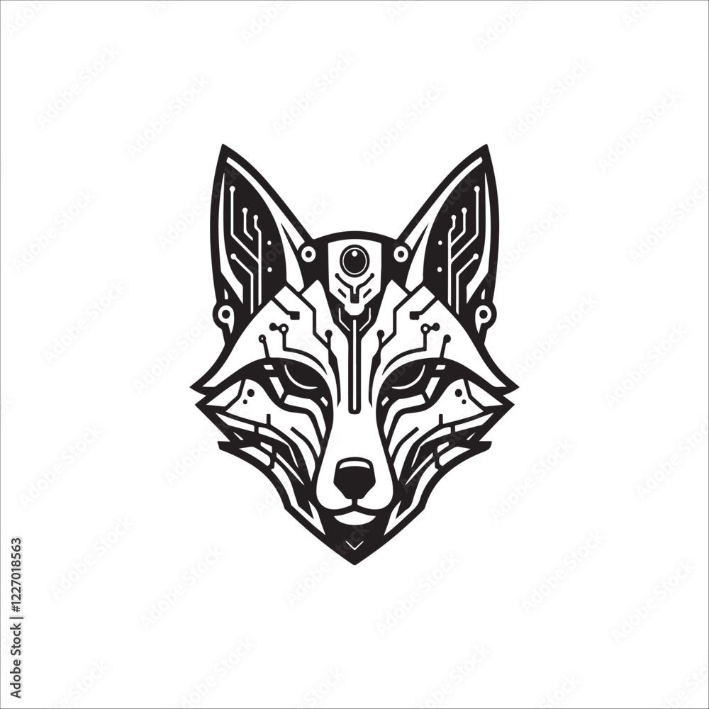 Fototapeta premium Cyberpunk wolf head hand drawn illustration artwork 