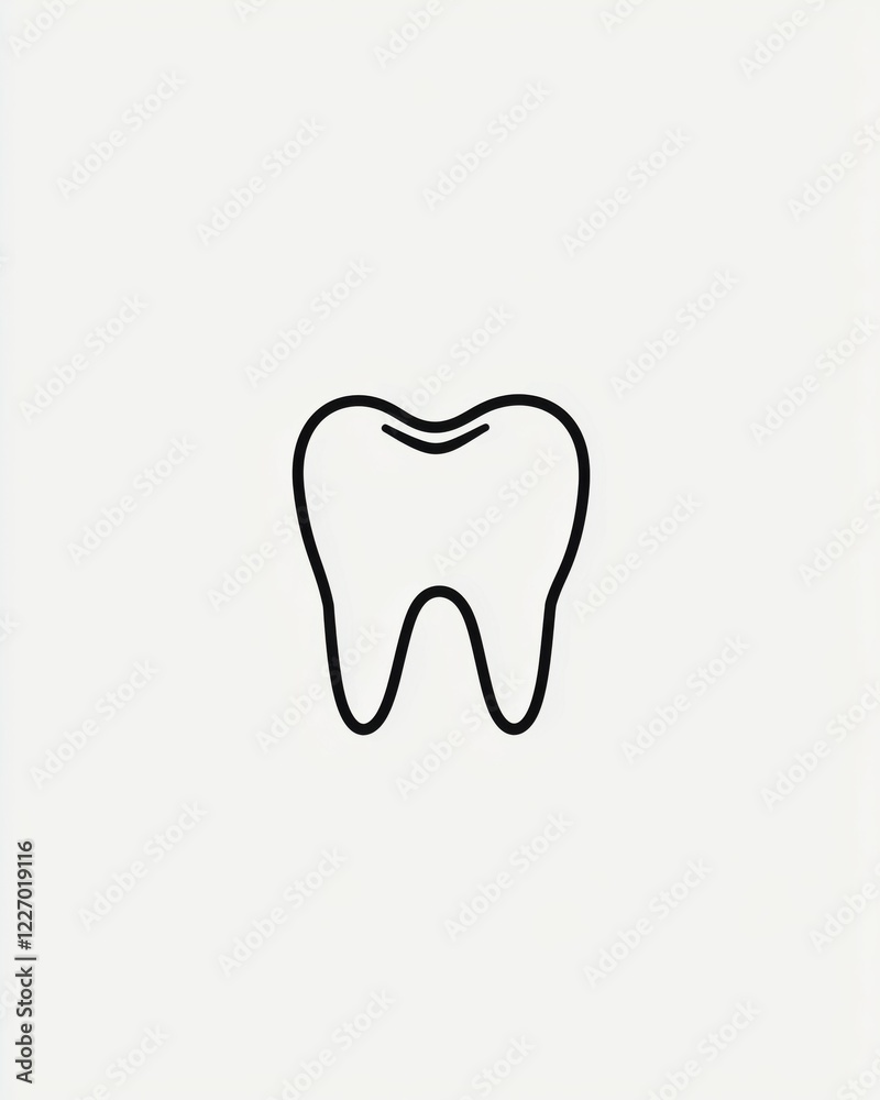 Line art of a tooth displayed centrally, focusing on its unique shape and structure in a minimalist style Line art of a tooth displayed centrally, focusing on its unique shape and structure in a minimalist style