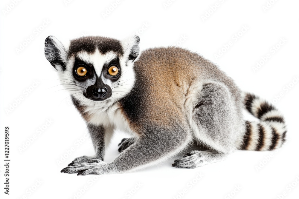 Fototapeta premium Adorable ring-tailed lemur on white