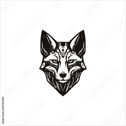 Cyberpunk wolf head hand drawn illustration artwork	
