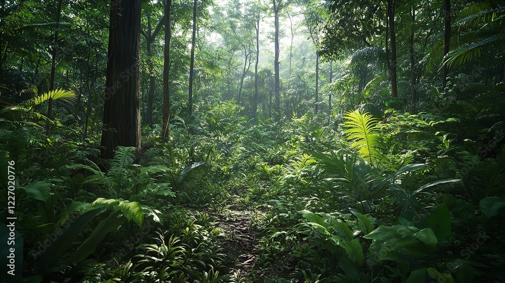 Fototapeta premium Idyllic Clearing in the Heart of the Forest, Surrounded by Lush Greenery
