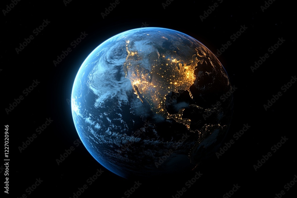 Earth illuminated at night showcasing vibrant city lights and natural beauty from space Earth illuminated at night showcasing vibrant city lights and natural beauty from space