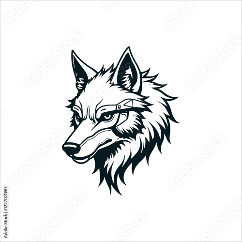 Cyberpunk wolf head hand drawn illustration artwork	 photo